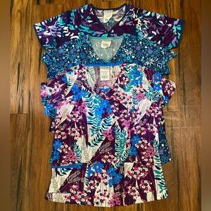 3 NEW Uniform Advantage Scrub Tops, Colorful Prints, Size Medium